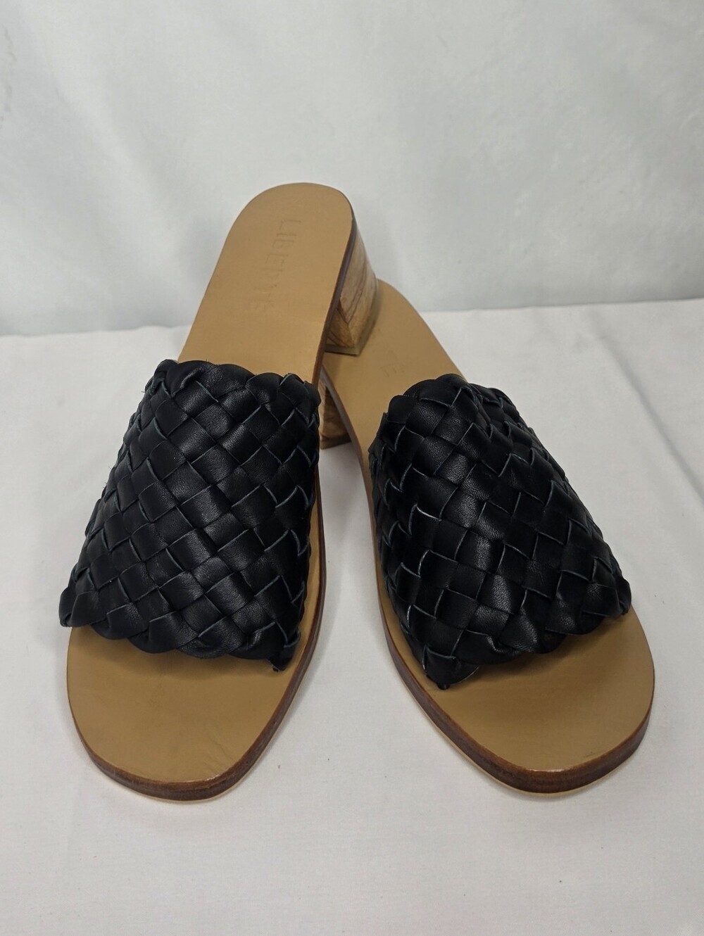 Liberte Womens Black Woven Leather Block Heel Slide Sandals Mules EU 38 US 7.5-8